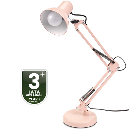 Stolní kreslící lampa E27 TOBI Pastelově růžová Lumiled + držák na desku