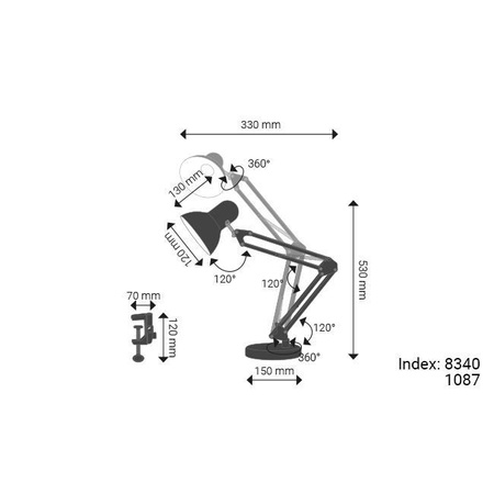 Kreslící stolní lampa E27 Školní noční světlo Clip On/Off Switch White Lena Masterled