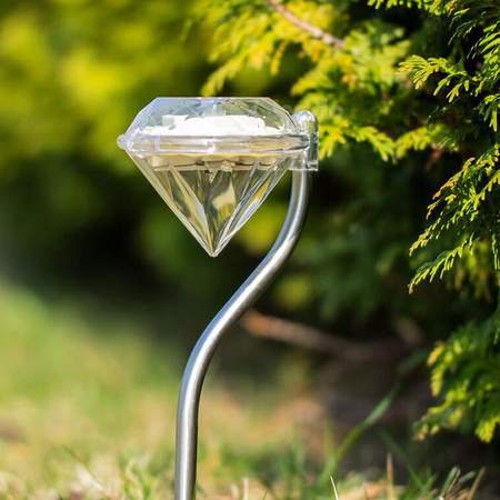 Solární zahradní LED lampa zapichovací dekorativní venkovní DIAMANT chrom RGB