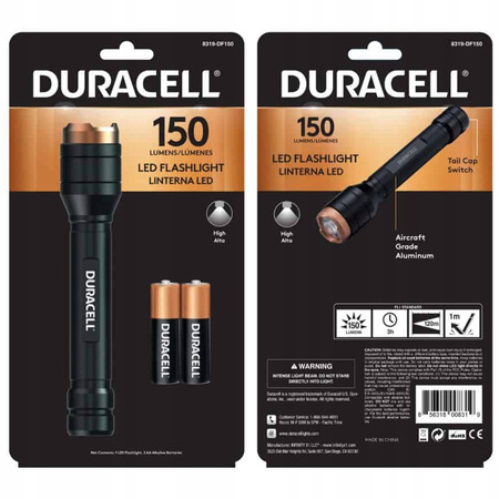 Hliníková LED svítilna Ruční taktická baterie 2xAA 150lm DURACELL