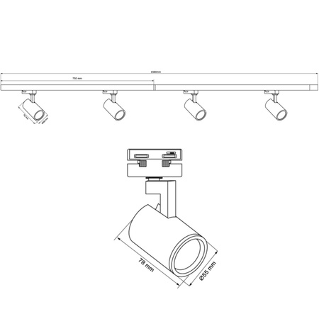 Sada přípojnic 1-fázová lišta + 4x reflektor GU10 bílý LYNX Sanico Goldlux