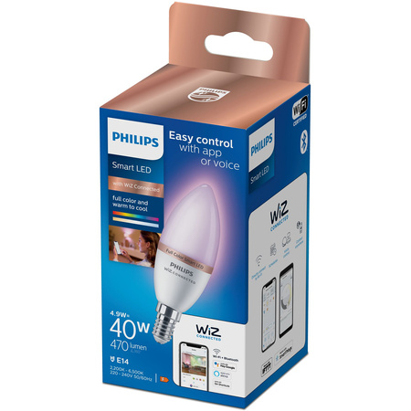 LED žárovka E14 C37 4,9W = 40W 2200-6500K + RGB SMART WiFi Philips WiZ