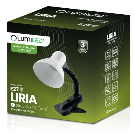 Stolní lampa Školní Noční E27, Nastavitelná s klipem Bílá LIBRA LUMILED