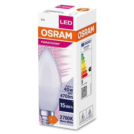 LED žárovka E14 B35 4.9W = 40W 470lm 2700K Teplá bílá 300° OSRAM Parathom
