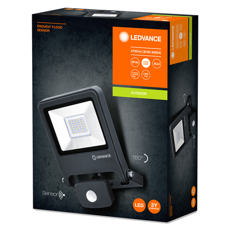 Reflektor LED 30W 2700lm 4000K IP44 šedý s pohybovým senzorem LEDVANCE světlomet Endura