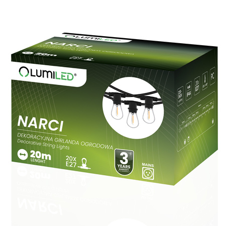 Venkovní řetěz 20m, 20x E27 NARCI LUMILED
