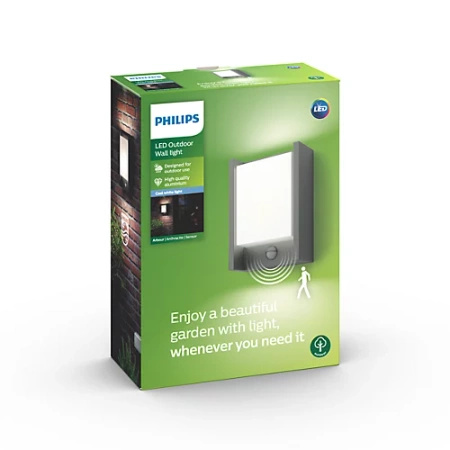 ARBOR IR myGarden LED zahradní nástěnná lampa 6W 4000K IP44 s pohybovým senzorem obdélníková antracitová PHILIPS
