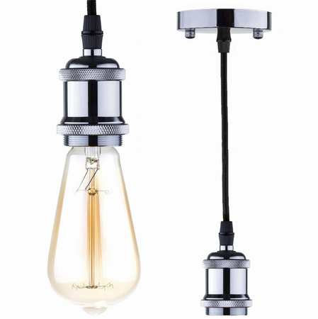 Závěsná lampa s držákem E27 nikl 100 cm černý kabel