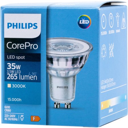 LED žárovka GU10 3.5W = 35W 255lm 3000K Teplá bílá 36° PHILIPS