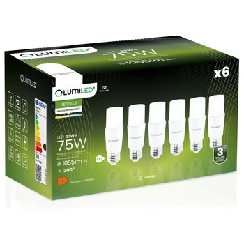 6x Žárovka LED E27, 10W = 75W 1055lm 4000K Neutrální bílá Stick LUMILED