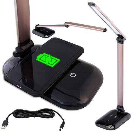 LED noční stolní lampa 5W 4500K USB stmívatelná dotyková s QI nabíječkou