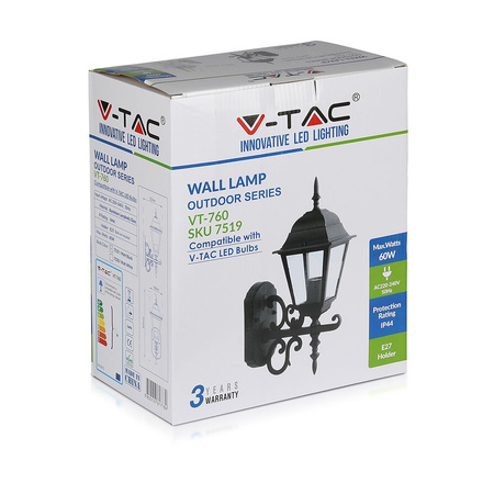 Zahradní lampa E27 Nástěnná lampa Small Matte Black VT-760 V-TAC
