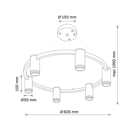 Stropní závěsné svítidlo 6x GU10 černé PARIS Sanico Goldlux