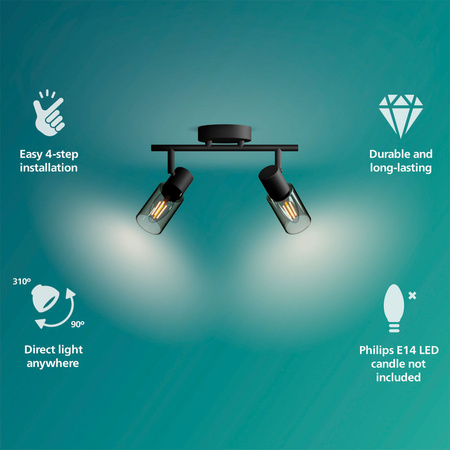 Reflektorové stropní svítidlo 2x E14 Black Palms Philips