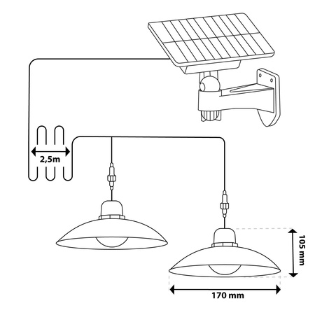 2x HELIA Solární LED lustr Zahradní přívěsek Stropní senzor Pilotní panel LUMILED