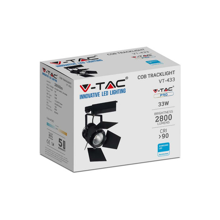 LED reflektor 33W 5000K černý Samsung Chip VT-433 V-TAC - 5 let záruka