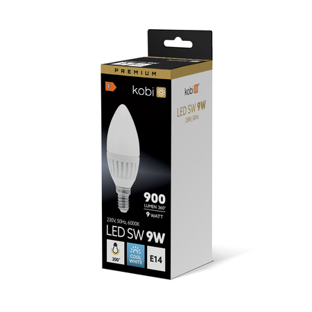 LED žárovka E14 Candle 9W 900lm 6000K Cold 200° Premium Kobi