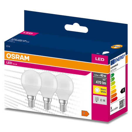 3x LED žárovka E14 P45 4.9W = 40W 470lm 2700K Teplá bílá 200° OSRAM Hodnota