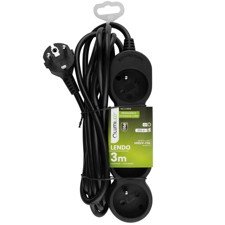 Síťový prodlužovací kabel Uzemněný napájecí pásek 4 zásuvky 3m Černý kabel Lendo Lumiled