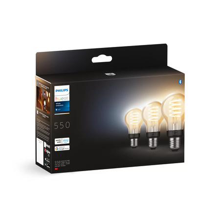 3x LED žárovka E27 A60 7W = 40W 550lm 2200-4500K CCT FILAMENT SMART Smart Bluetooth ZigBee White Ambiance Philips HUE