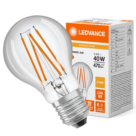 LED žárovka E27 A60 4,9W = 40W 470lm 2700K teplá bílá 320° Ledvance