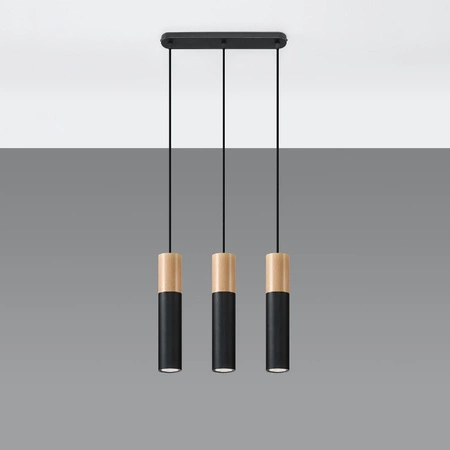 PABLO 3L 3xGU10 Skandinávské černé a dřevěné závěsné stropní svítidlo SOLLUX
