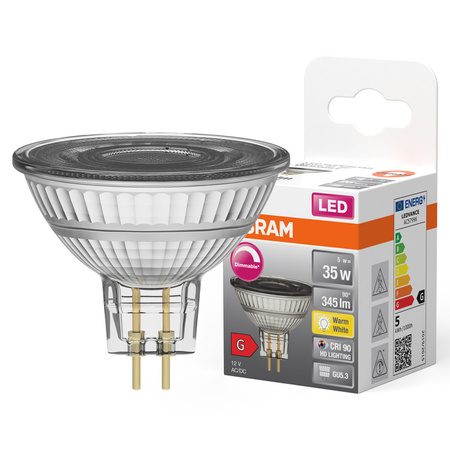 LED žárovka MR16 Reflector GU5.3 5W = 35W 345lm 2700K Warm CRI90 12V 36° Stmívatelná SUPERSTAR Osram