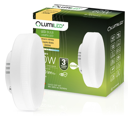 Žárovka LED GX53, 8W = 60W 720lm 3000K Teplá bílá 120° LUMILED