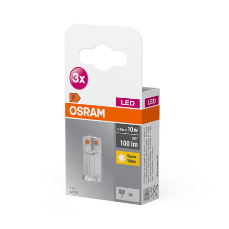 3x LED G4 KAPSULE 0.9W = 10W 100lm Teplá bílá 300° 12V OSRAM