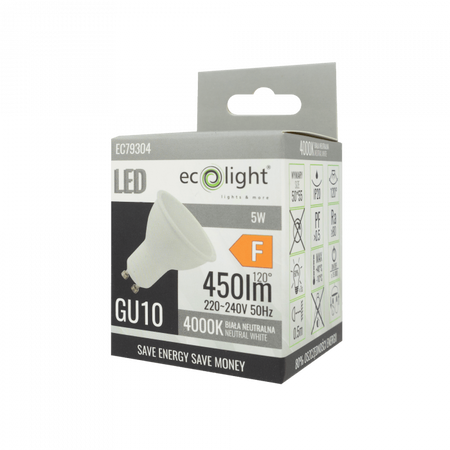 LED žárovka GU10 5W 450lm 4000K neutrální bílá 120°