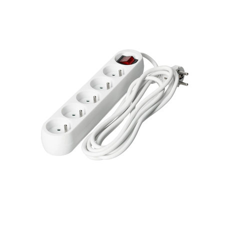 Prodlužovací kabel Zástrčka 5 x uzemněná zásuvka Power Strip On/Off Switch 3m White Linea Kobi