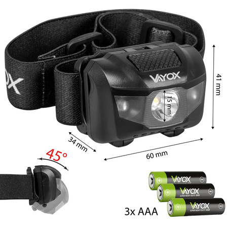 Dobíjecí čelová svítilna 100lm LED + 2x LED VA0178 VAYOX