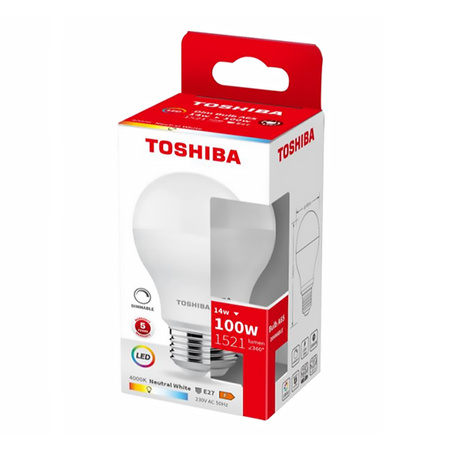 LED žárovka E27 A65 14W = 100W 1521lm 4000K Neutrální bila TOSHIBA Stmívatelné