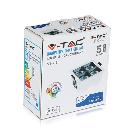 LED reflektor pro zapuštěnou montáž 16W 5700K Fixed SMD SAMSUNG CHIP Square VT-2-16 V-TAC