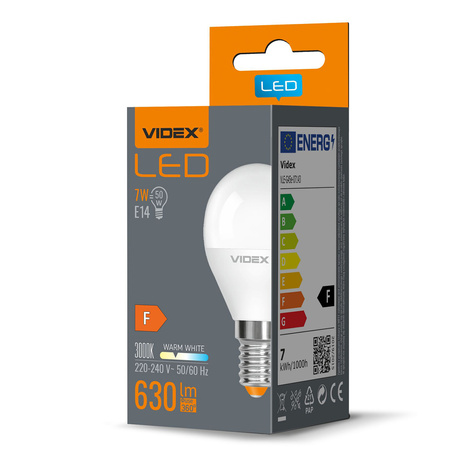 LED žárovka E14 G45 kapka 7W = 50W 630lm 3000K teplá bílá 240° Videx