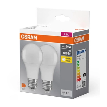 2X LED žárovka E27 A60 8W = 60W 806lm 2700K Teplá 200° OSRAM