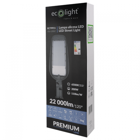 LED pouliční osvětlení 200W 22000lm 6500K studené IP65 110lm/W PREMIUM Ecolight