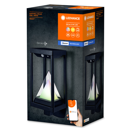 Chytrá solární zahradní nástěnná lampa 6W 400lm RGB+W SMART+ BLUETOOTH LEDVANCE