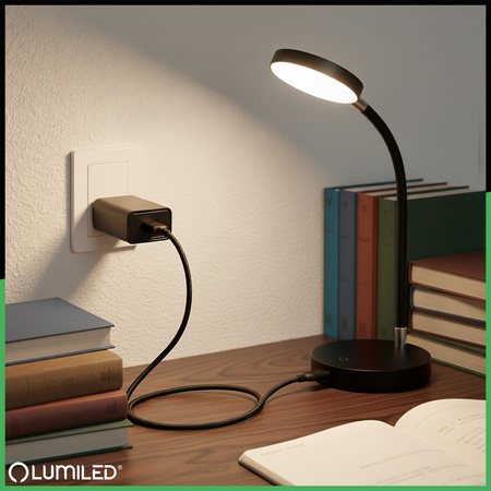 Nabíječka Napájecí Adaptér, 1x USB 5V/1A DC pro Stolní lampa Černá LUMILED