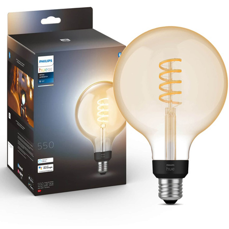 LED Globe E27 G125 7W CCT PHILIPS HUE White & Ambiance Filament Bluetooth Zigbee žárovka