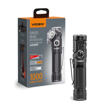 Ruční LED svítilna 10W 1000lm 8 Tyb USB-C Vodotěsné IP66 Videx