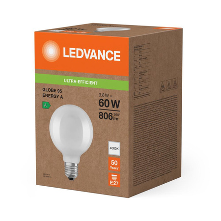 LED žárovka kapka E27 G95 3,8W = 60W 806lm 4000K neutrální bílá 300° Ledvance