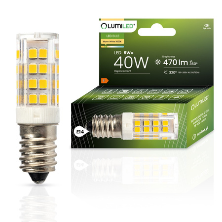 Žárovka LED E14, T25 5W = 40W 470lm 3000K Teplá bílá 320° LUMILED
