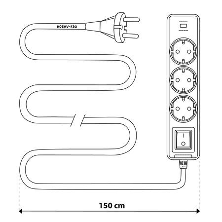 Síťový prodlužovací kabel s uzemněním 3 zásuvky 1,5 m vypínač bílý USB + USB-C kabel ELGER Lumiled