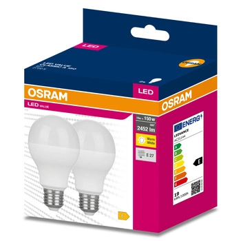 2x LED žárovka E27 A60 19W = 150W 2452lm 2700K Teplá bílá 200° OSRAM HODNOTA