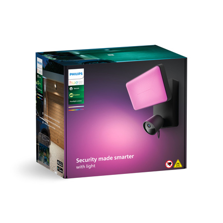 LED reflektor 30,5 W 2250 lm IP44 bílý a barevný Ambiance RGB + TW černý s venkovní kamerou IP 1080p Full HD CMOS Smart SMART Zigbee Bezpečný reflektor Kamera Philips HUE