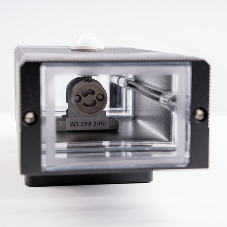 Zahradní nástěnné svítidlo shora dolů 2xGU10 Black Senzor pohybu a soumraku IP54 PROTEA LUMILED