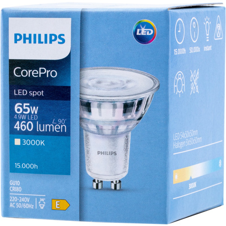 LED žárovka GU10 4.9W = 65W 460lm 3000K Teplá bílá 36° PHILIPS