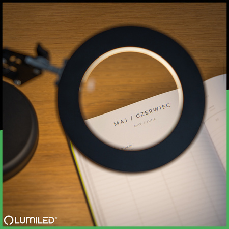 Stolní lampa LED 8W CCT Kreslící stolní lampa 3x zvětšovací sklo LUCA 2 Black LUMILED