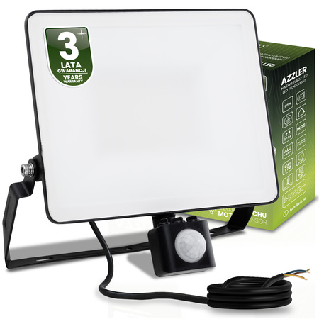 LED reflektor AZZLER 50W 6000lm 4000K IP44 Halogenová venkovní lampa se senzorem pohybu černá LUMILED